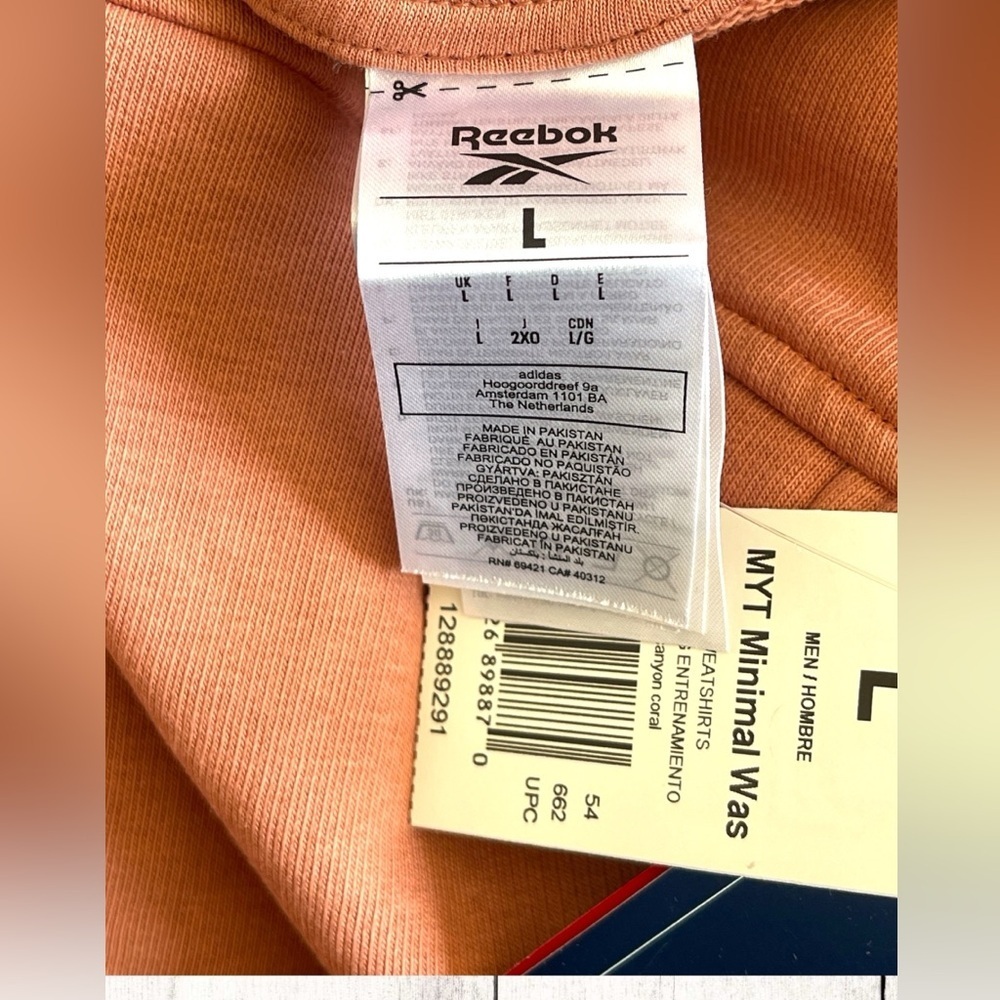 Reebok Men’s MYT Minimal Waste Crewneck Sweatshirt Canyon Coral Sz Large NWT - Picture 7 of 8